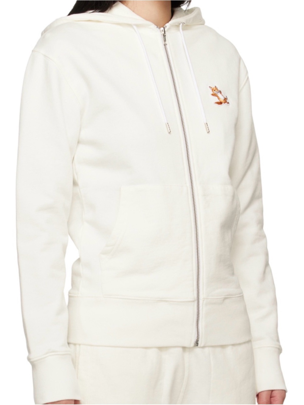 MAISON KITSUNE White Zip-Up Fox Patch Hoodie - Picture 6 of 8